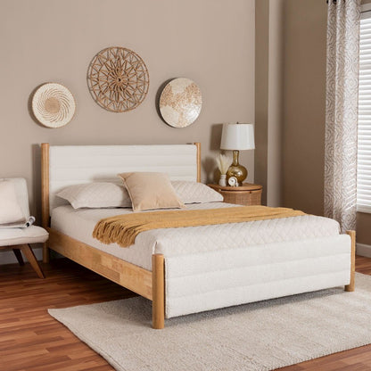 Eilert Modern Cream Boucle and Oak Brown Wood Queen Bed