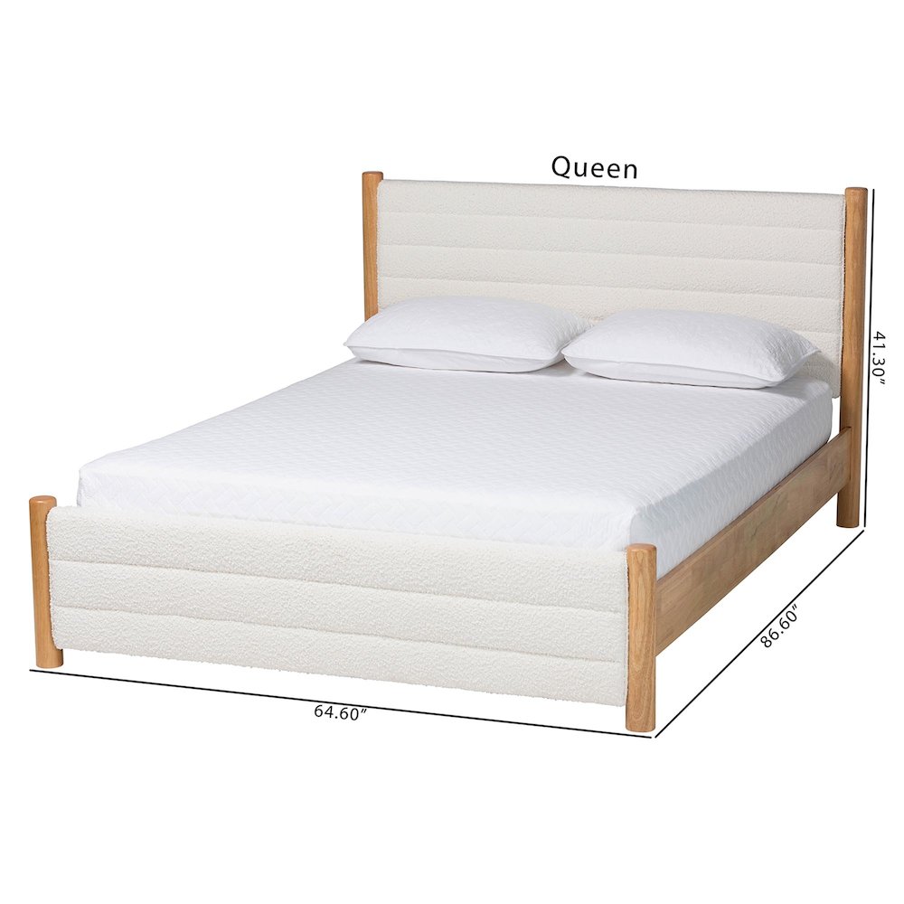 Eilert Modern Cream Boucle and Oak Brown Wood Queen Bed