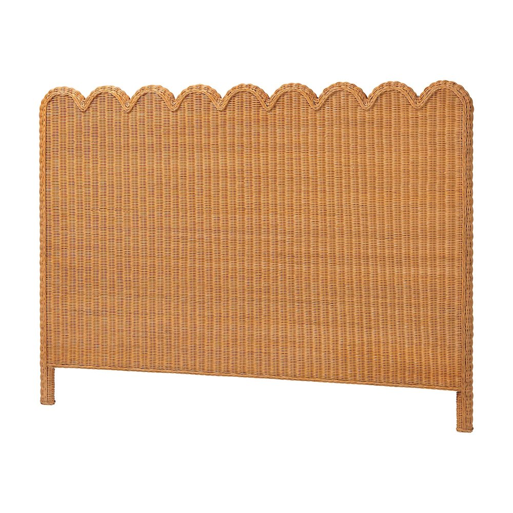 Maritza Bohemian Light Honey Scalloped Rattan Pitrit King Standalone Headboard