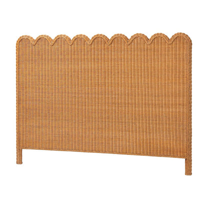 Maritza Bohemian Light Honey Scalloped Rattan Pitrit King Standalone Headboard