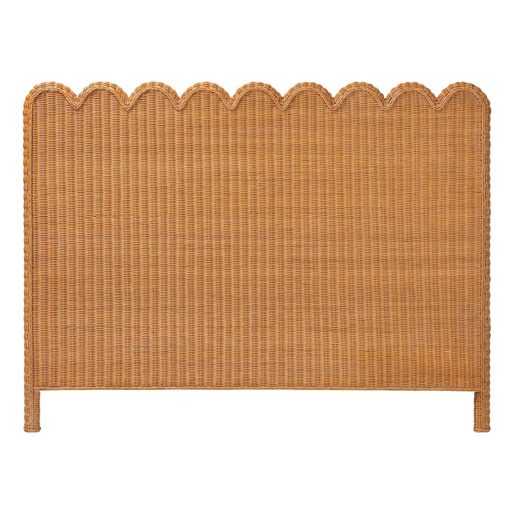 Maritza Bohemian Light Honey Scalloped Rattan Pitrit King Standalone Headboard