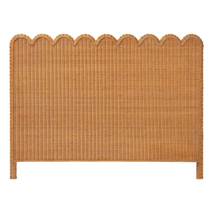 Maritza Bohemian Light Honey Scalloped Rattan Pitrit King Standalone Headboard