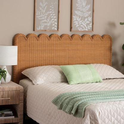 Maritza Bohemian Light Honey Scalloped Rattan Pitrit King Standalone Headboard