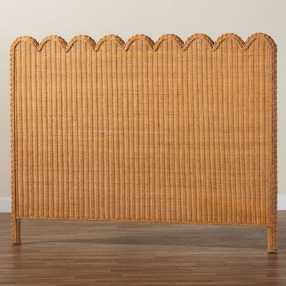 Maritza Bohemian Light Honey Scalloped Rattan Pitrit King Standalone Headboard