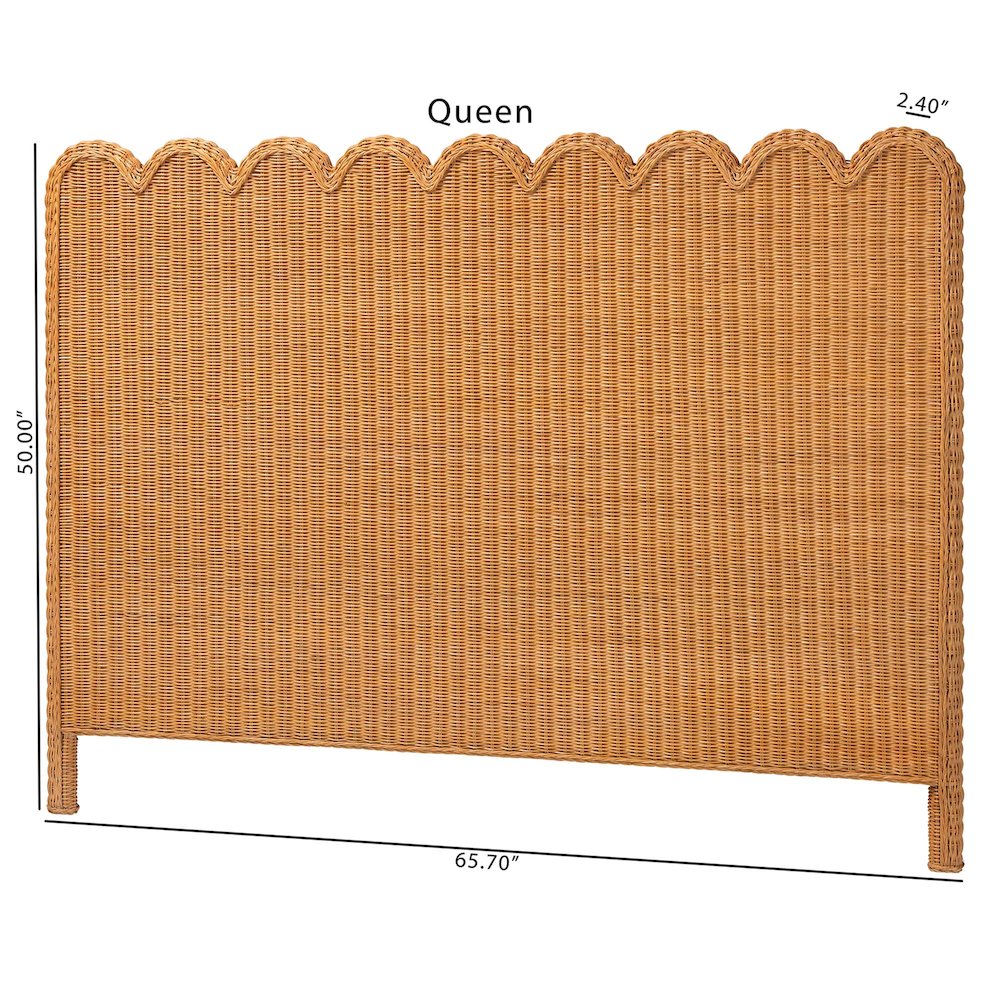 Maritza Bohemian Light Honey Scalloped Rattan Pitrit King Standalone Headboard