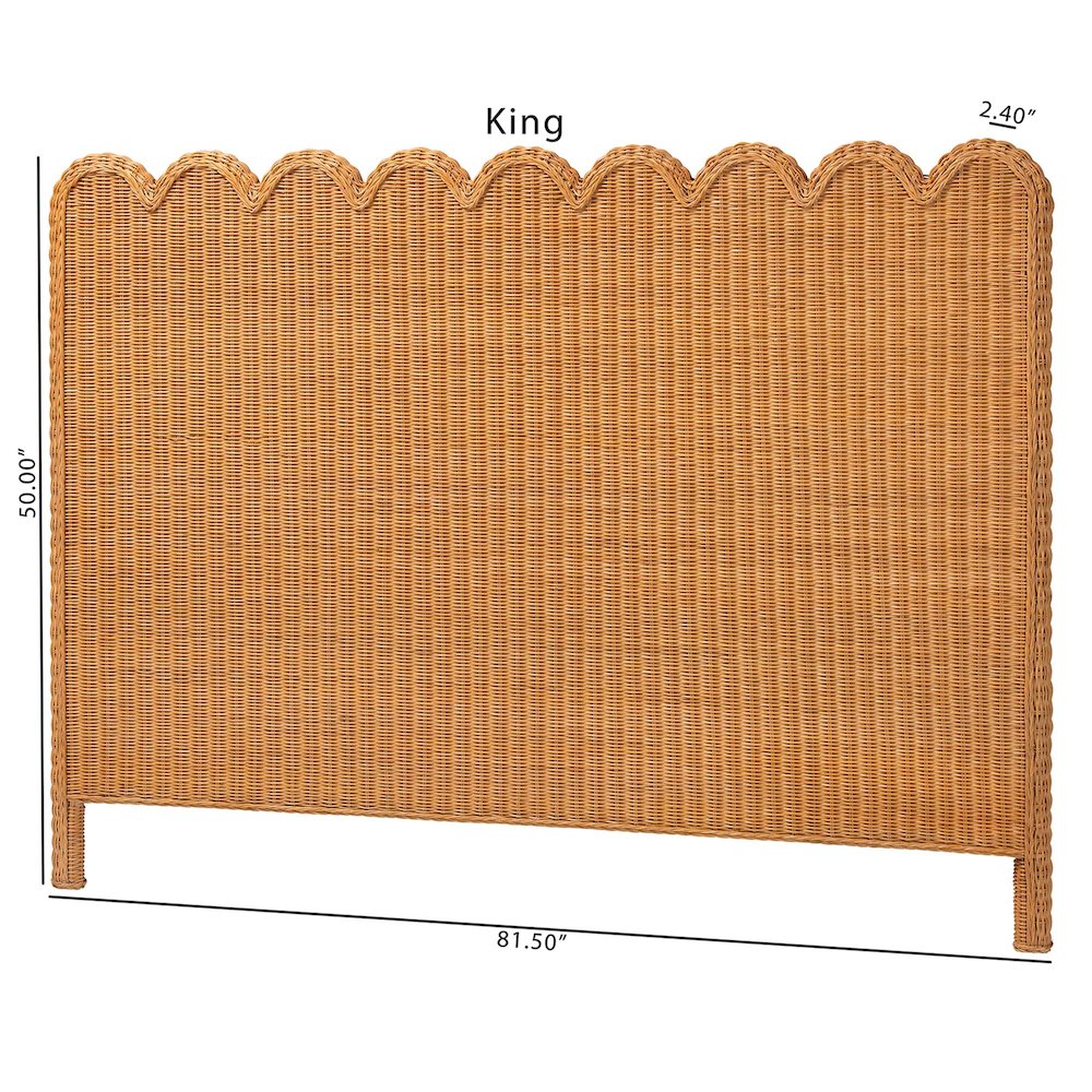 Maritza Bohemian Light Honey Scalloped Rattan Pitrit King Standalone Headboard