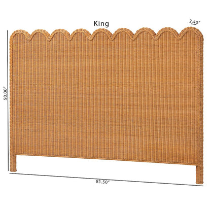 Maritza Bohemian Light Honey Scalloped Rattan Pitrit King Standalone Headboard