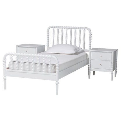 Lucera Mid-Century White Twin Size 3-Piece Bobbin Bedroom Set