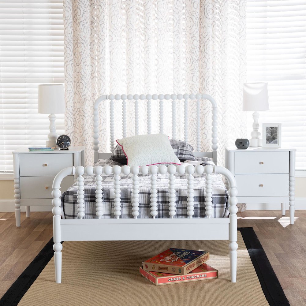 Lucera Mid-Century White Twin Size 3-Piece Bobbin Bedroom Set