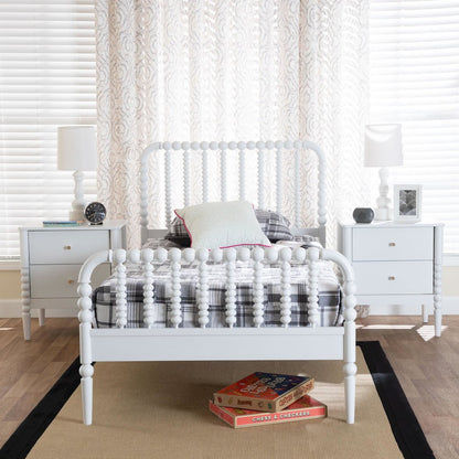 Lucera Mid-Century White Twin Size 3-Piece Bobbin Bedroom Set