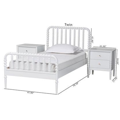 Lucera Mid-Century White Twin Size 3-Piece Bobbin Bedroom Set
