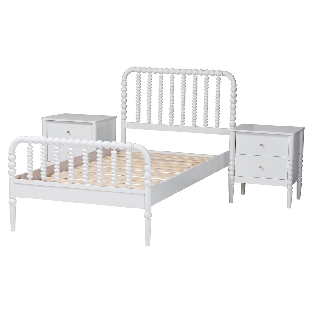 Lucera Mid-Century White Twin Size 3-Piece Bobbin Bedroom Set