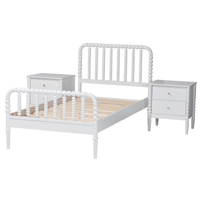 Lucera Mid-Century White Twin Size 3-Piece Bobbin Bedroom Set