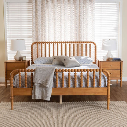 Lucera Mid-Century Oak Brown Queen Size 3-Piece Bobbin Bedroom Set