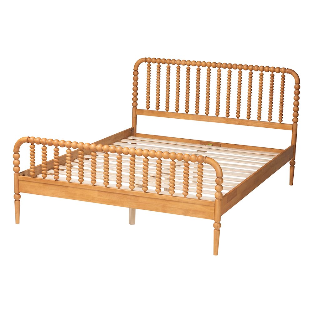 Lucera Mid-Century Oak Brown Queen Size Bobbin Bed
