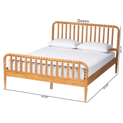 Lucera Mid-Century Oak Brown Queen Size Bobbin Bed