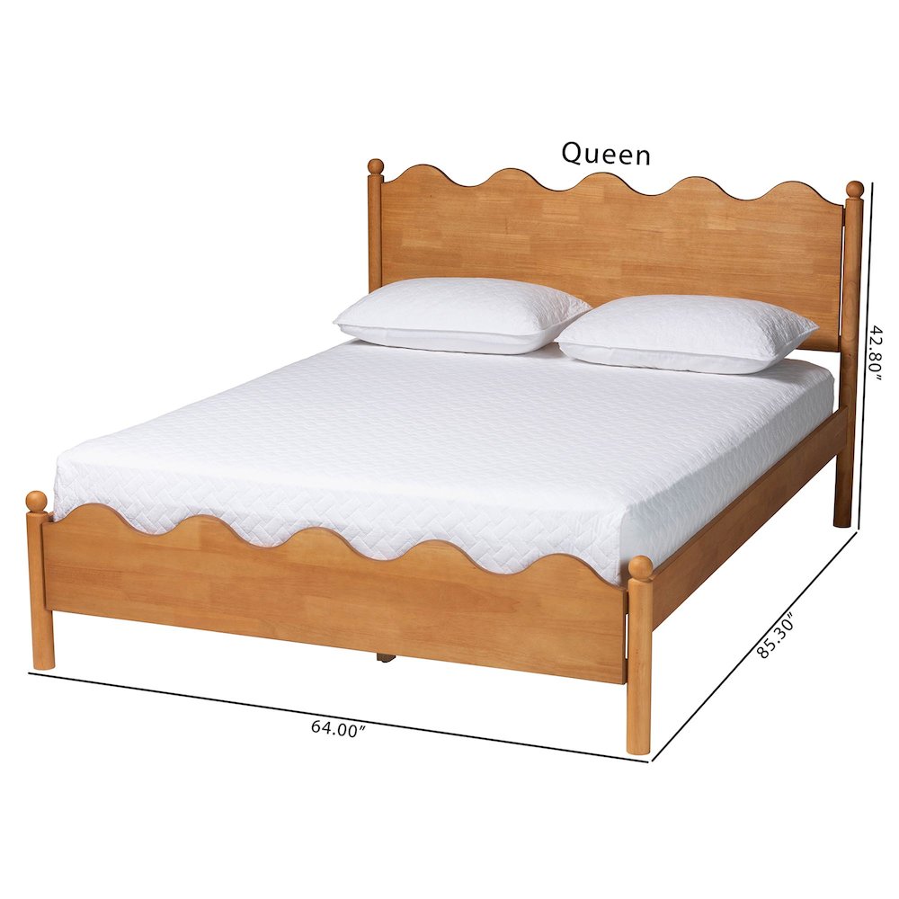 Malaya Modern Oak Brown Wood Queen Platform Bed with Scalloped Edges
