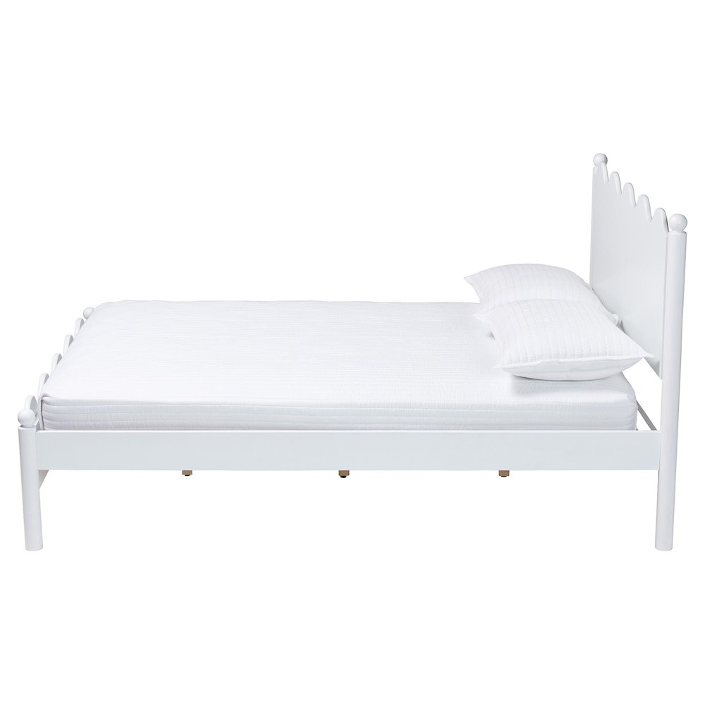 Malaya Modern White Wood Full Platform Bed with Scalloped Edges