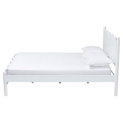 Malaya Modern White Wood Full Platform Bed with Scalloped Edges