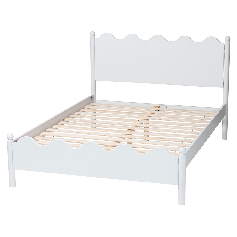 Malaya Modern White Wood Full Platform Bed with Scalloped Edges