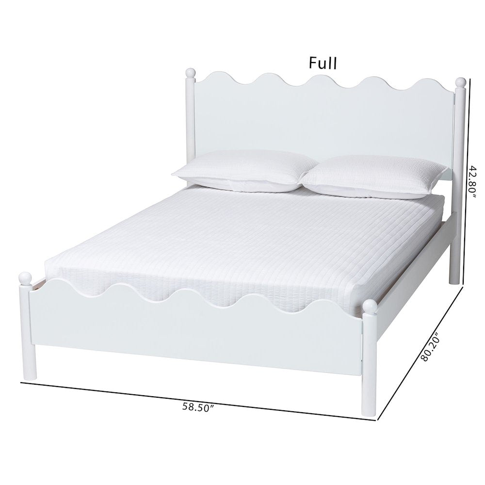 Malaya Modern White Wood Full Platform Bed with Scalloped Edges