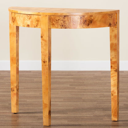 Jihan Modern and  Natural Real Burl Wood Half-Moon Console Table