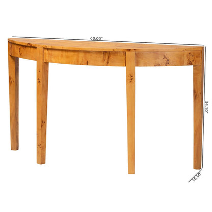 Jihan Modern and  Natural Real Burl Wood Half-Moon Large Console Table