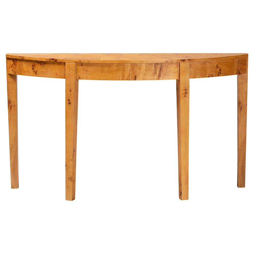 Jihan Modern and  Natural Real Burl Wood Half-Moon Large Console Table
