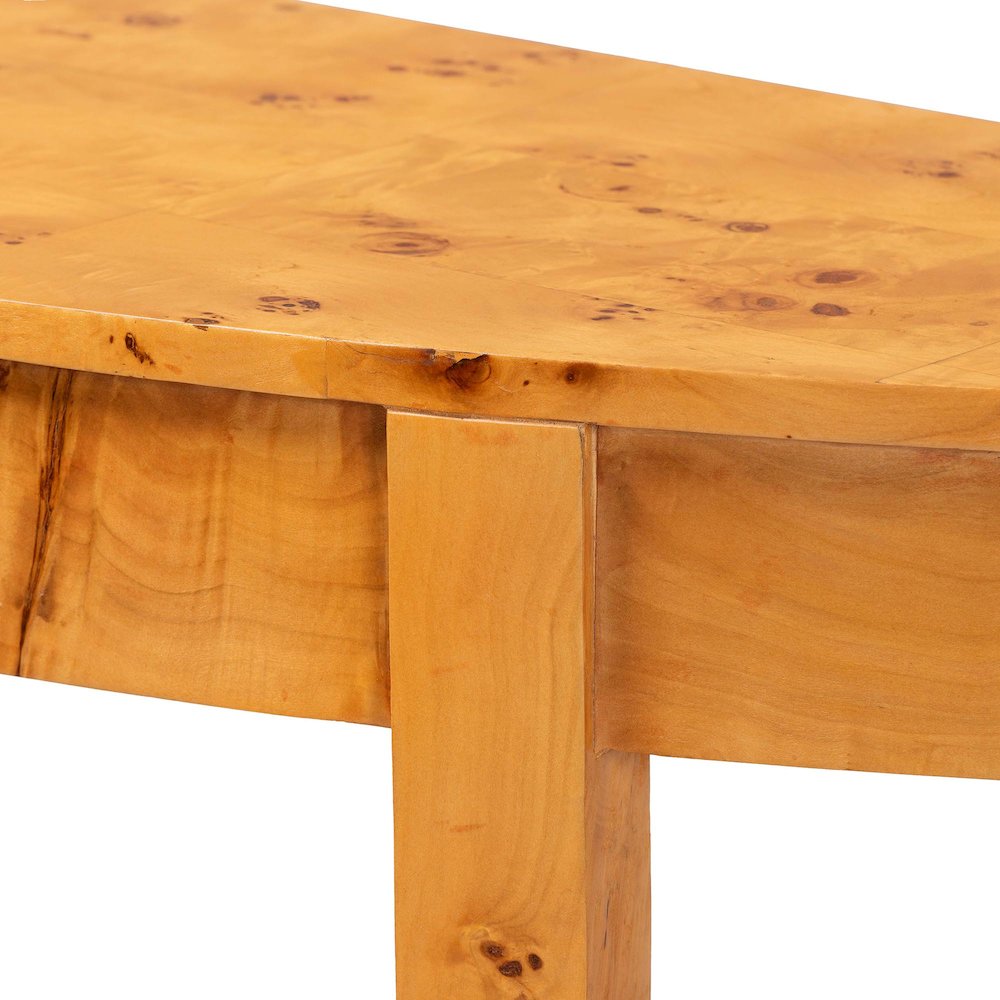 Jihan Modern and  Natural Real Burl Wood Half-Moon Large Console Table