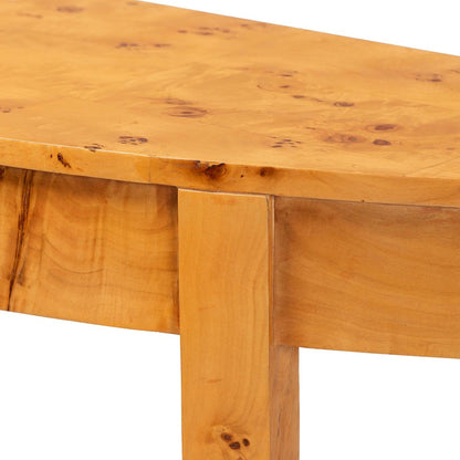 Jihan Modern and  Natural Real Burl Wood Half-Moon Large Console Table