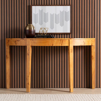 Jihan Modern and  Natural Real Burl Wood Half-Moon Large Console Table