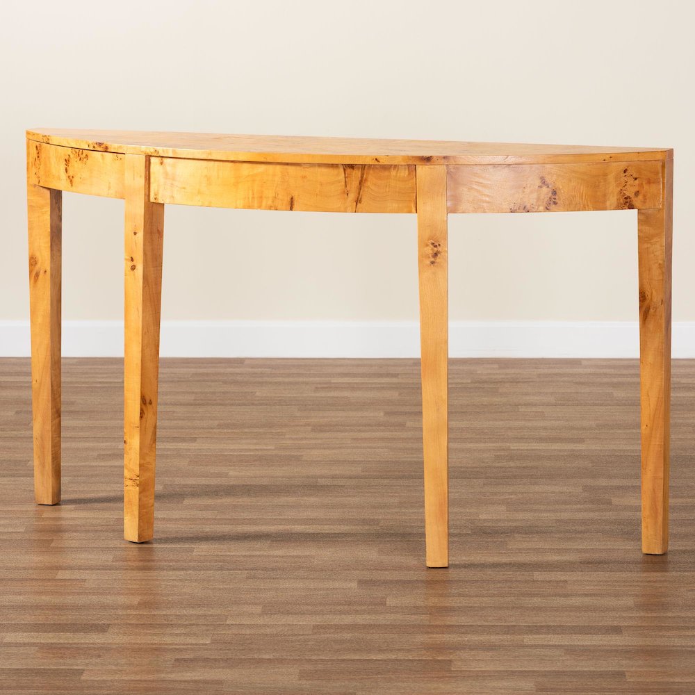 Jihan Modern and  Natural Real Burl Wood Half-Moon Large Console Table