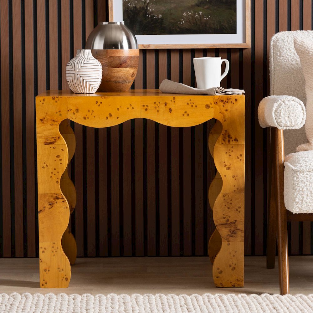 Huxley Modern and  Natural Real Burl Wood End Table