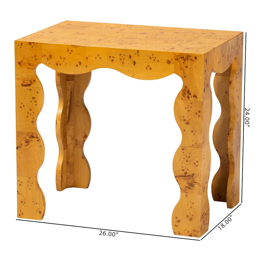 Huxley Modern and  Natural Real Burl Wood End Table