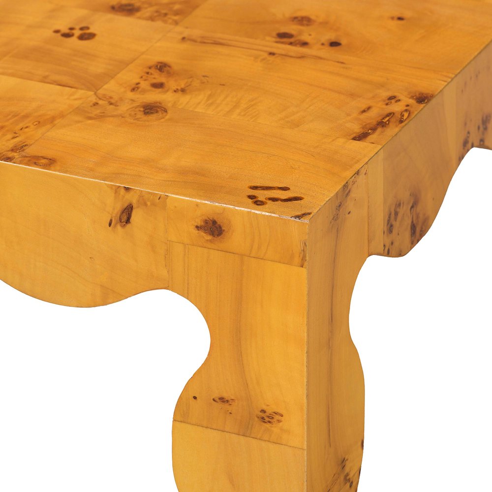 Huxley Modern and  Natural Real Burl Wood Coffee Table