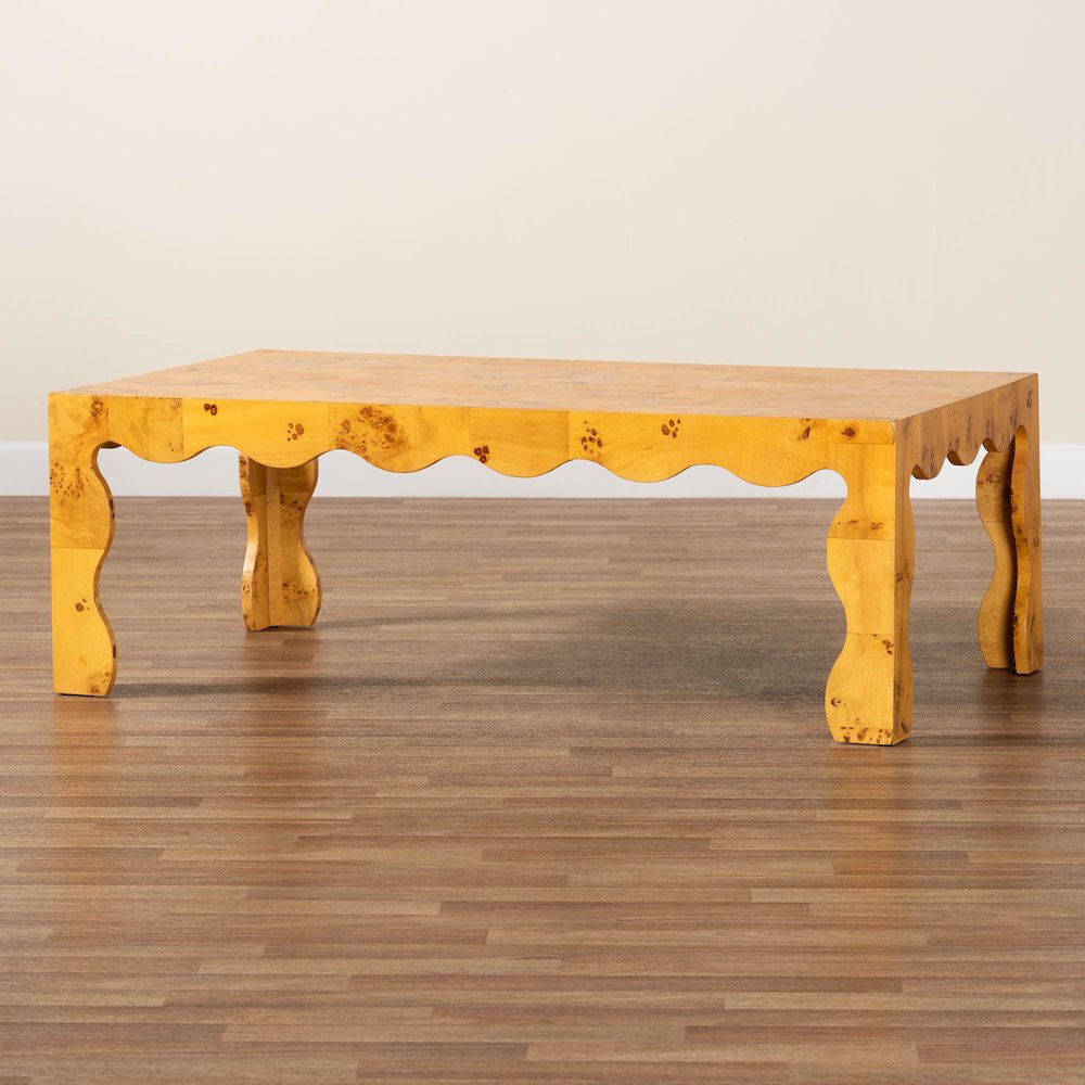 Huxley Modern and  Natural Real Burl Wood Coffee Table
