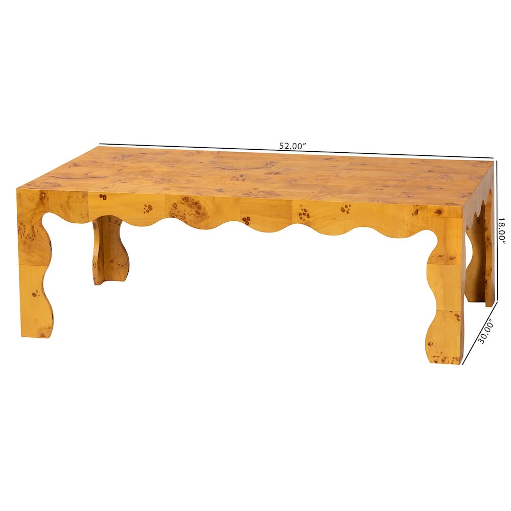 Huxley Modern and  Natural Real Burl Wood Coffee Table