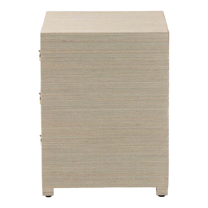 Quinn Bohemian Woven Natural Grasscloth 3-Drawer Nightstand