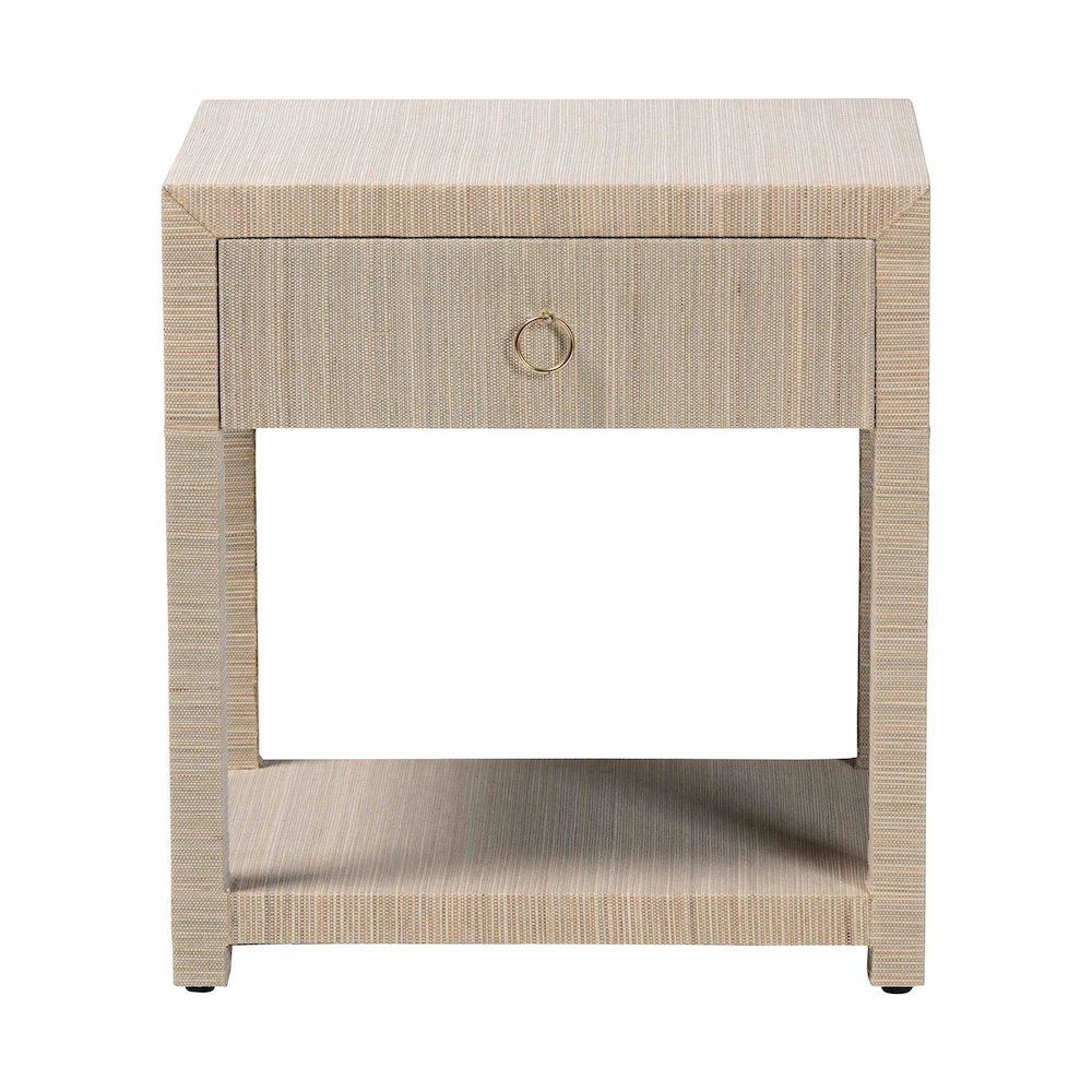 Nata Bohemian Woven Natural Grasscloth 1-Drawer Nightstand