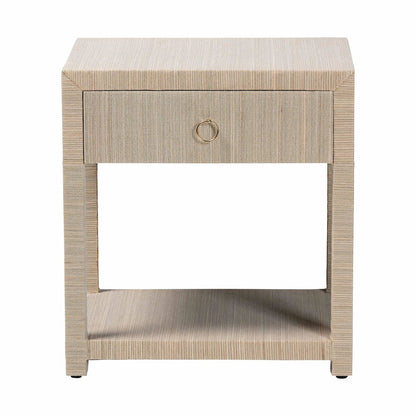 Nata Bohemian Woven Natural Grasscloth 1-Drawer Nightstand
