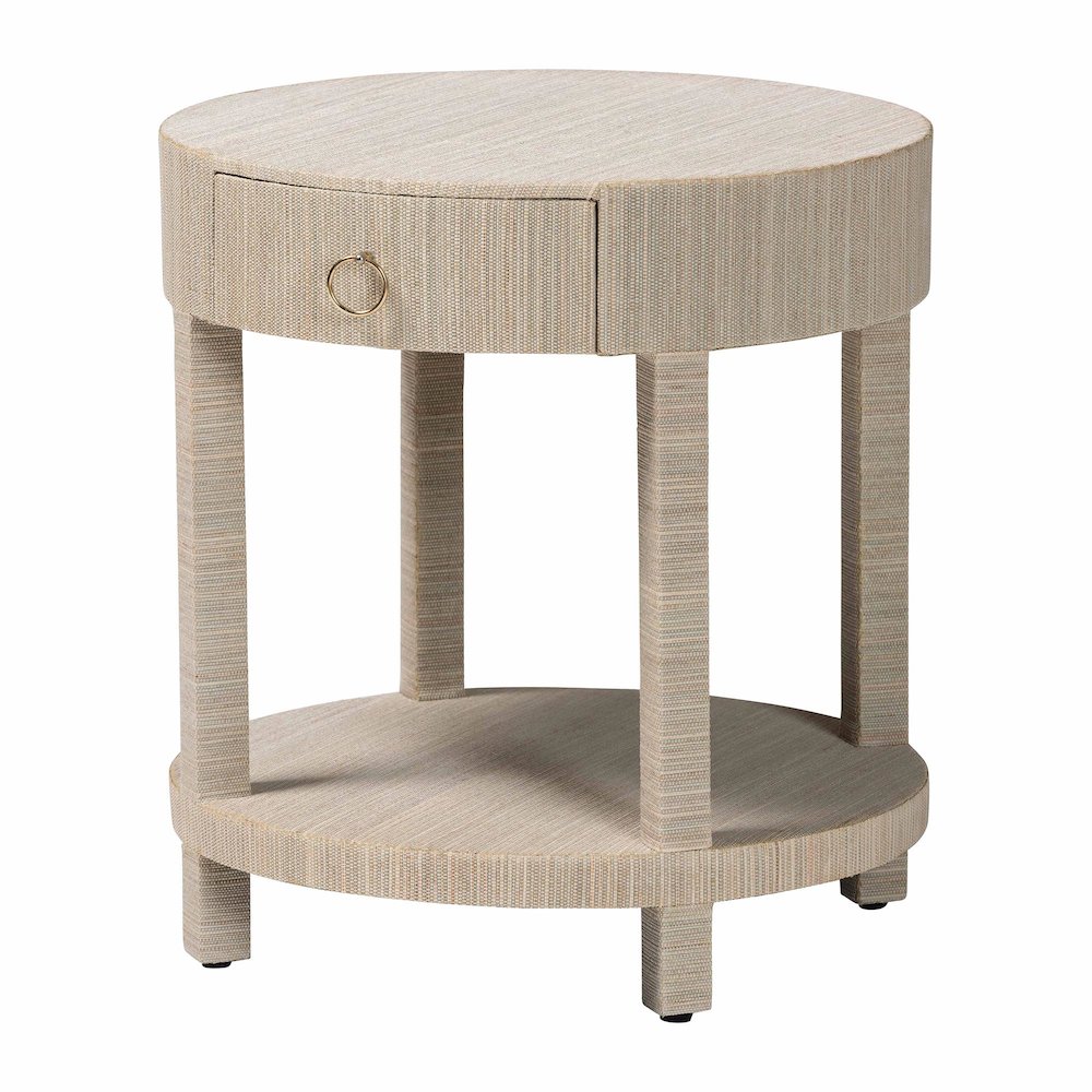 Sadia Bohemian Woven Natural Grasscloth 1-Drawer Nightstand