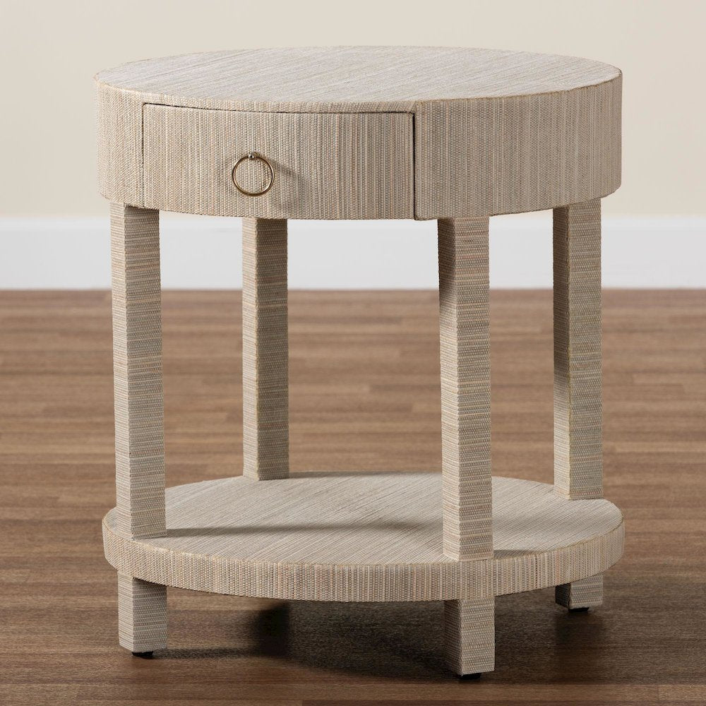 Sadia Bohemian Woven Natural Grasscloth 1-Drawer Nightstand