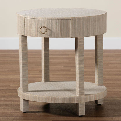 Sadia Bohemian Woven Natural Grasscloth 1-Drawer Nightstand