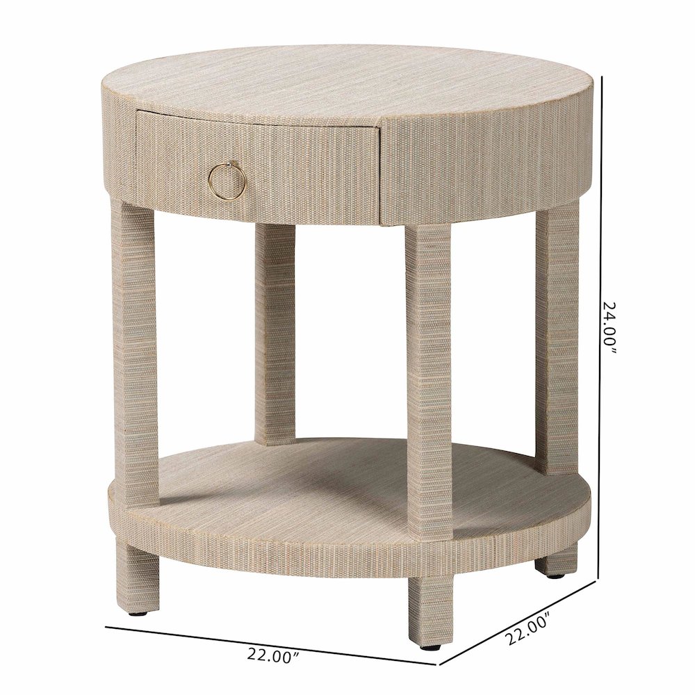 Sadia Bohemian Woven Natural Grasscloth 1-Drawer Nightstand