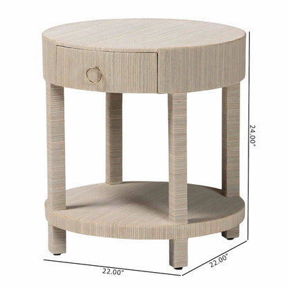 Sadia Bohemian Woven Natural Grasscloth 1-Drawer Nightstand