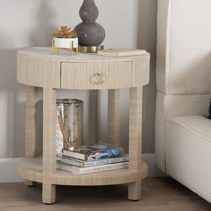 Sadia Bohemian Woven Natural Grasscloth 1-Drawer Nightstand