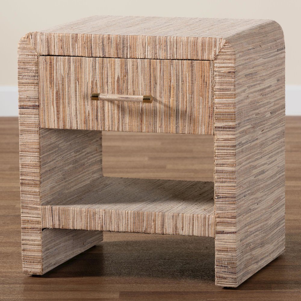 Callan Bohemian Woven Natural Grasscloth 1-Drawer Nightstand