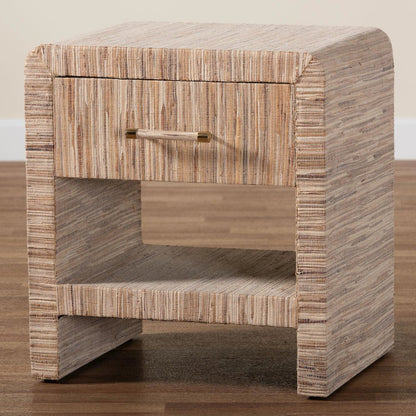 Callan Bohemian Woven Natural Grasscloth 1-Drawer Nightstand