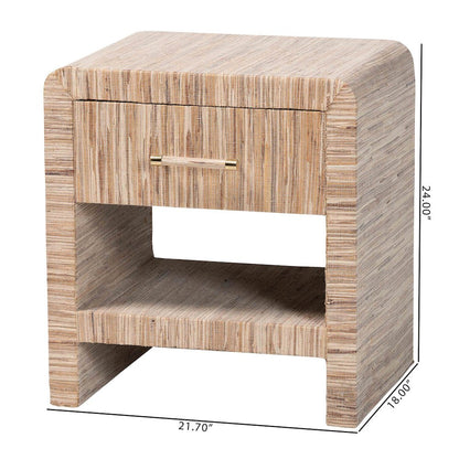 Callan Bohemian Woven Natural Grasscloth 1-Drawer Nightstand