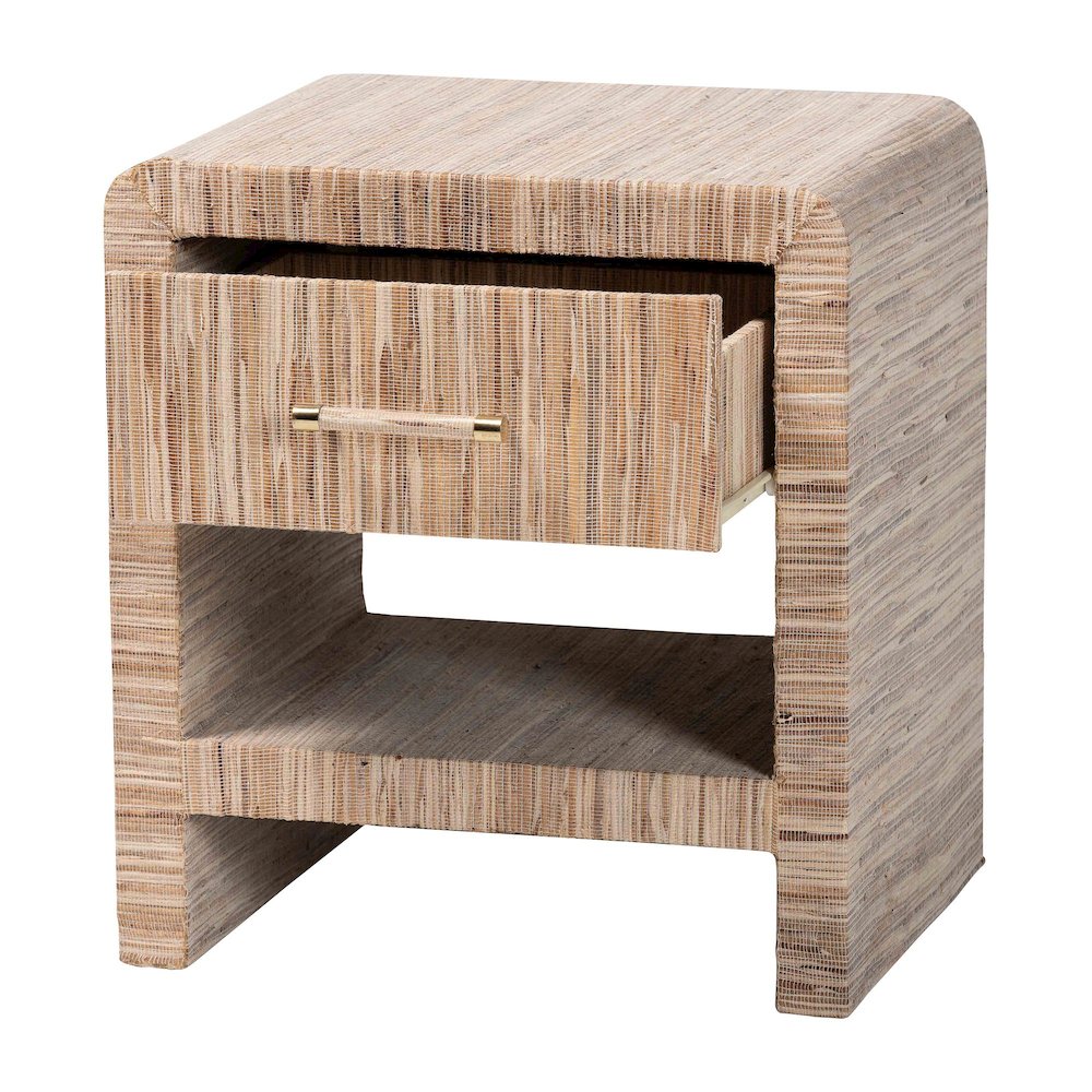 Callan Bohemian Woven Natural Grasscloth 1-Drawer Nightstand